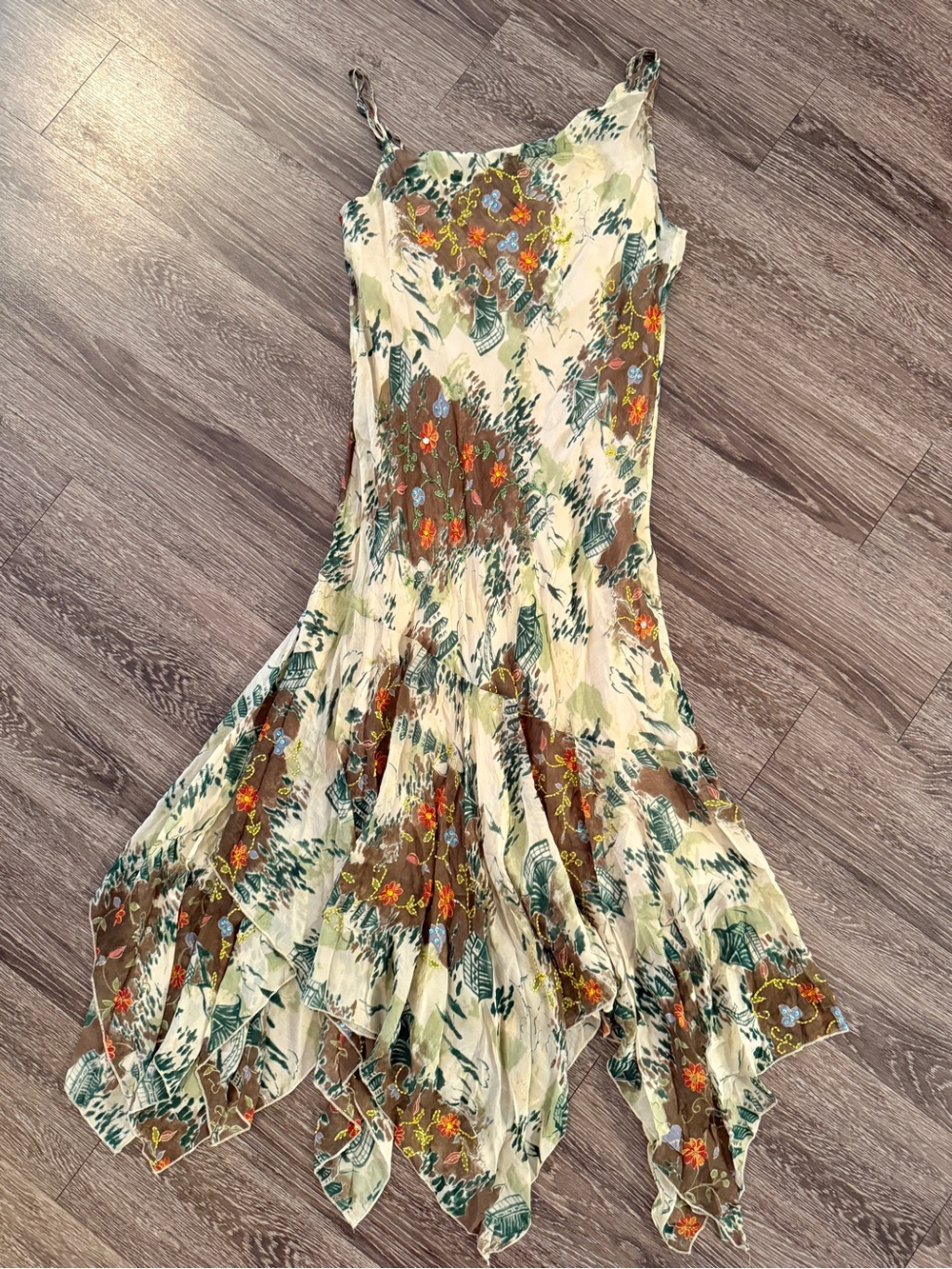 Lapis Vintage Silk Beaded Assymetric Dres